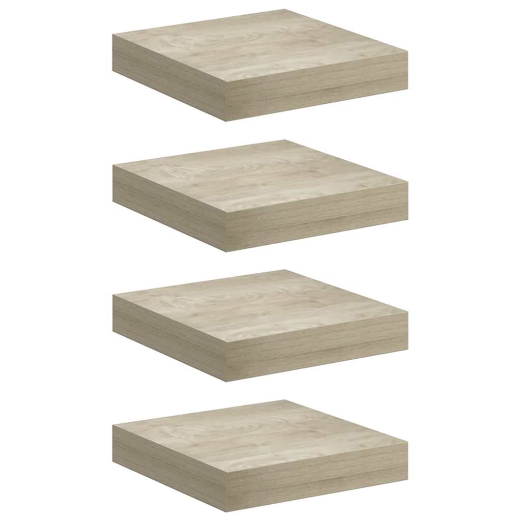 4 db tölgyszínű MDF lebegő fali polc 23 x 23,5 x 3,8 cm