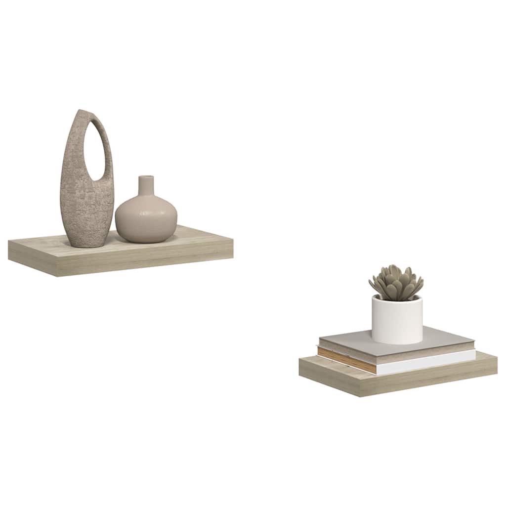 2 db tölgyszínű MDF lebegő fali polc 40 x 23,5 x 3,8 cm