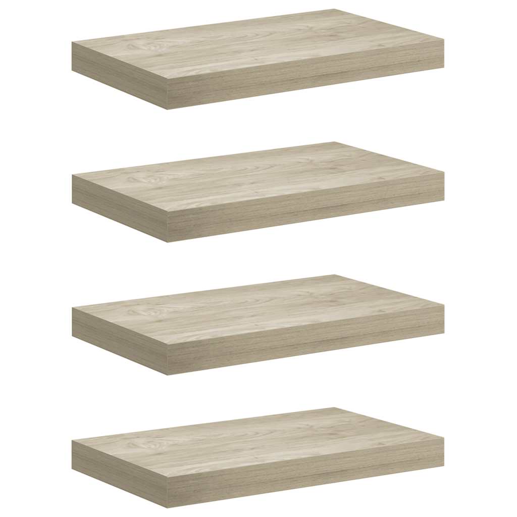 4 db tölgyszínű MDF lebegő fali polc 40 x 23,5 x 3,8 cm