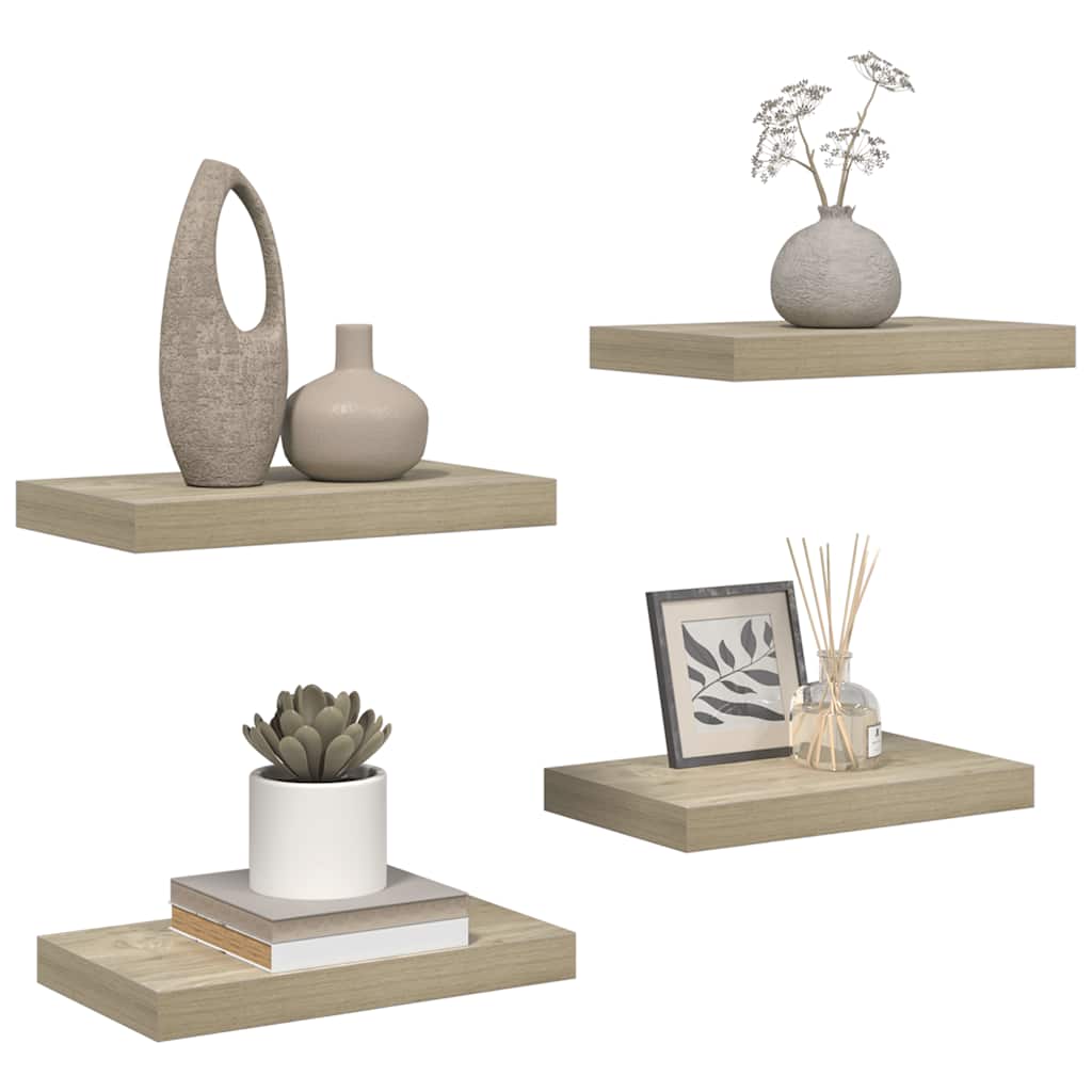 4 db tölgyszínű MDF lebegő fali polc 40 x 23,5 x 3,8 cm