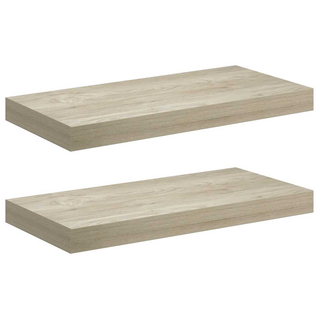 2 db tölgyszínű MDF lebegő fali polc 50 x 23,5 x 3,8 cm