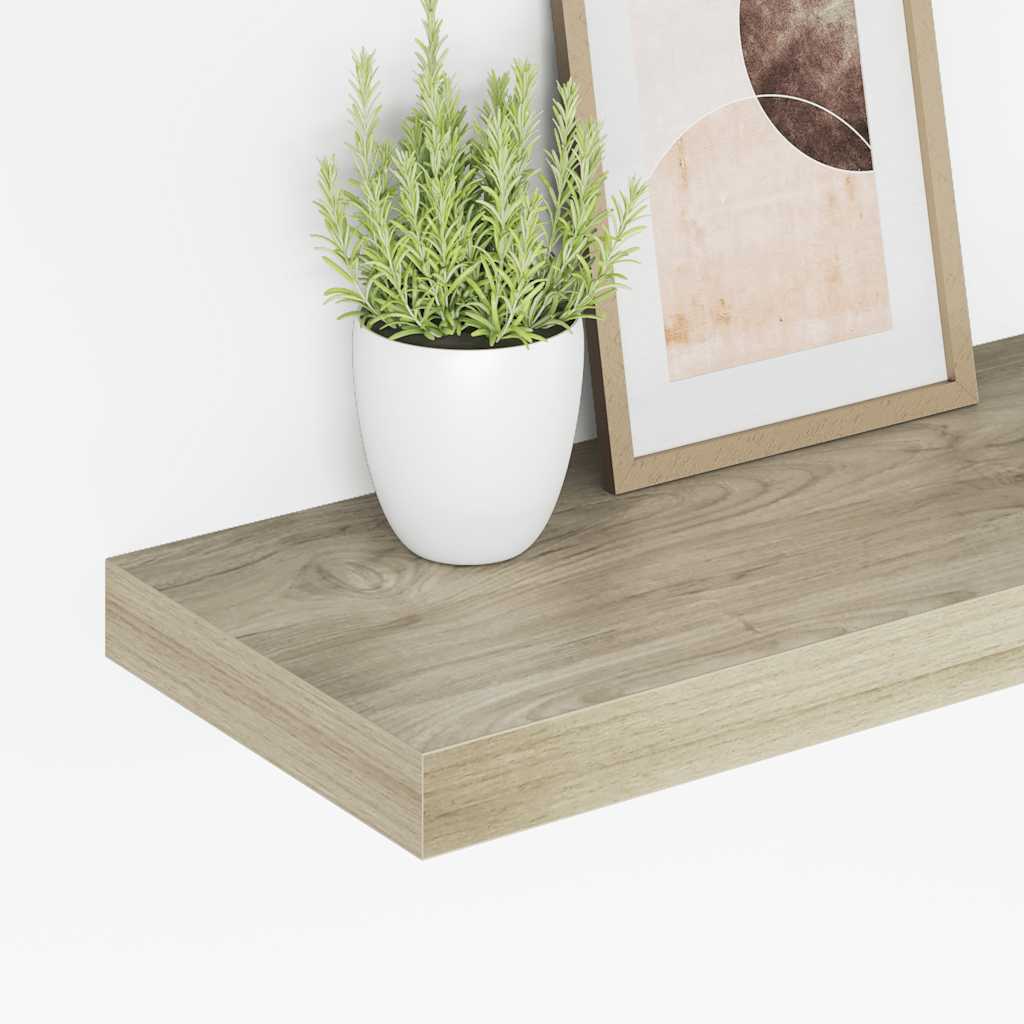 2 db tölgyszínű MDF lebegő fali polc 50 x 23,5 x 3,8 cm