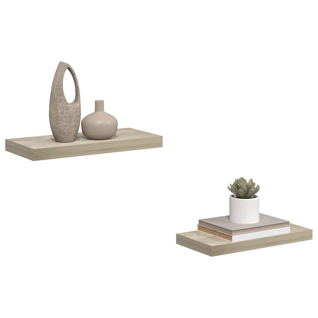 2 db tölgyszínű MDF lebegő fali polc 50 x 23,5 x 3,8 cm