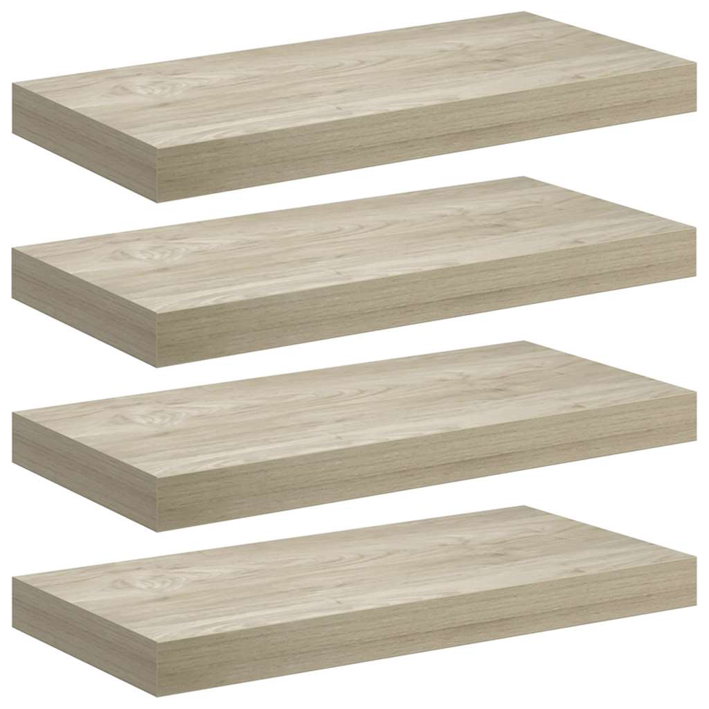 4 db tölgyszínű MDF lebegő fali polc 50 x 23 x 3,8 cm