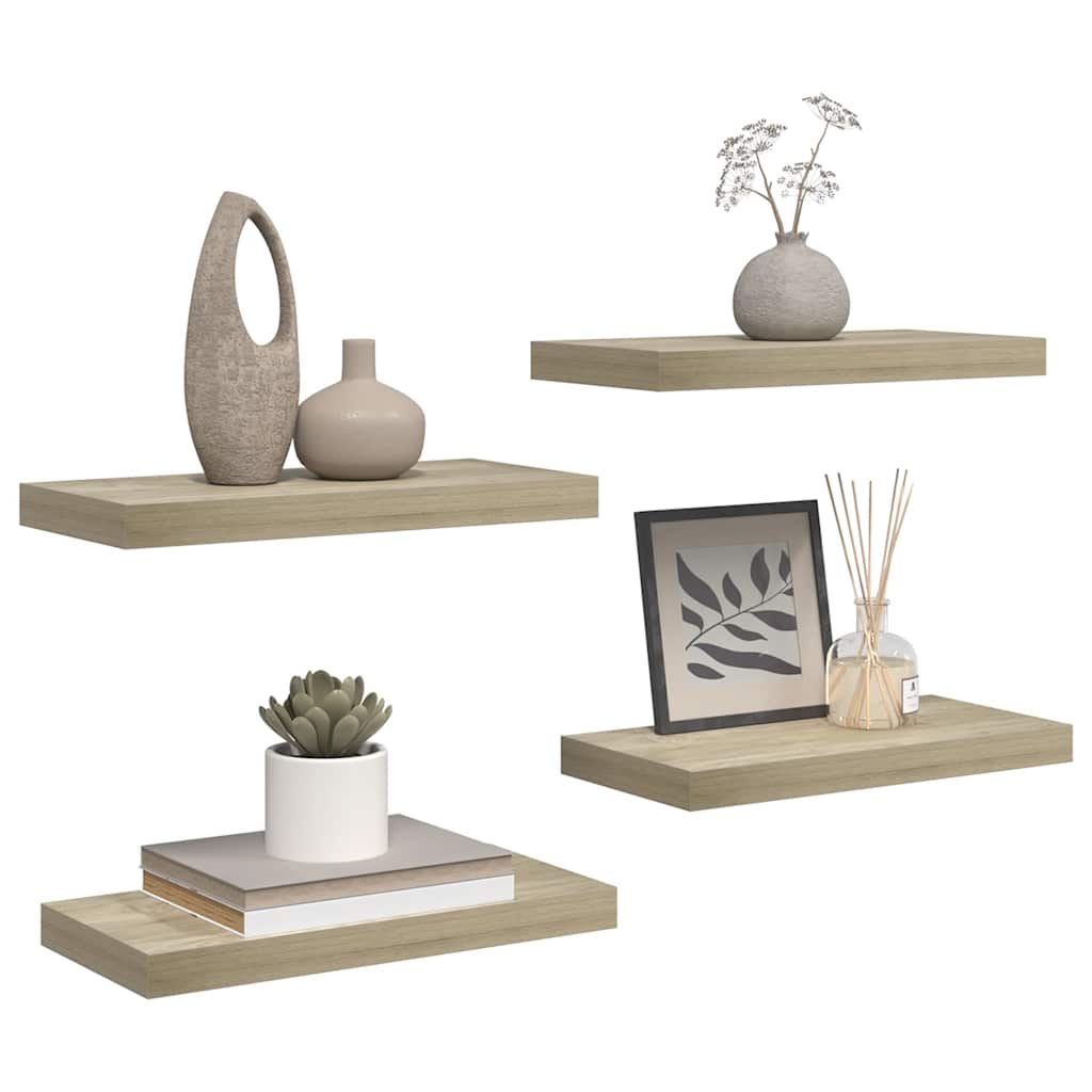 4 db tölgyszínű MDF lebegő fali polc 50 x 23 x 3,8 cm