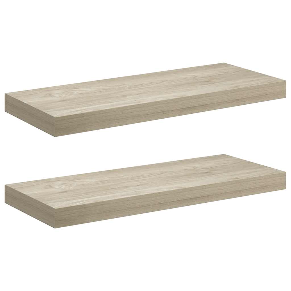 2 db tölgyszínű MDF lebegő fali polc 60 x 23,5 x 3,8 cm