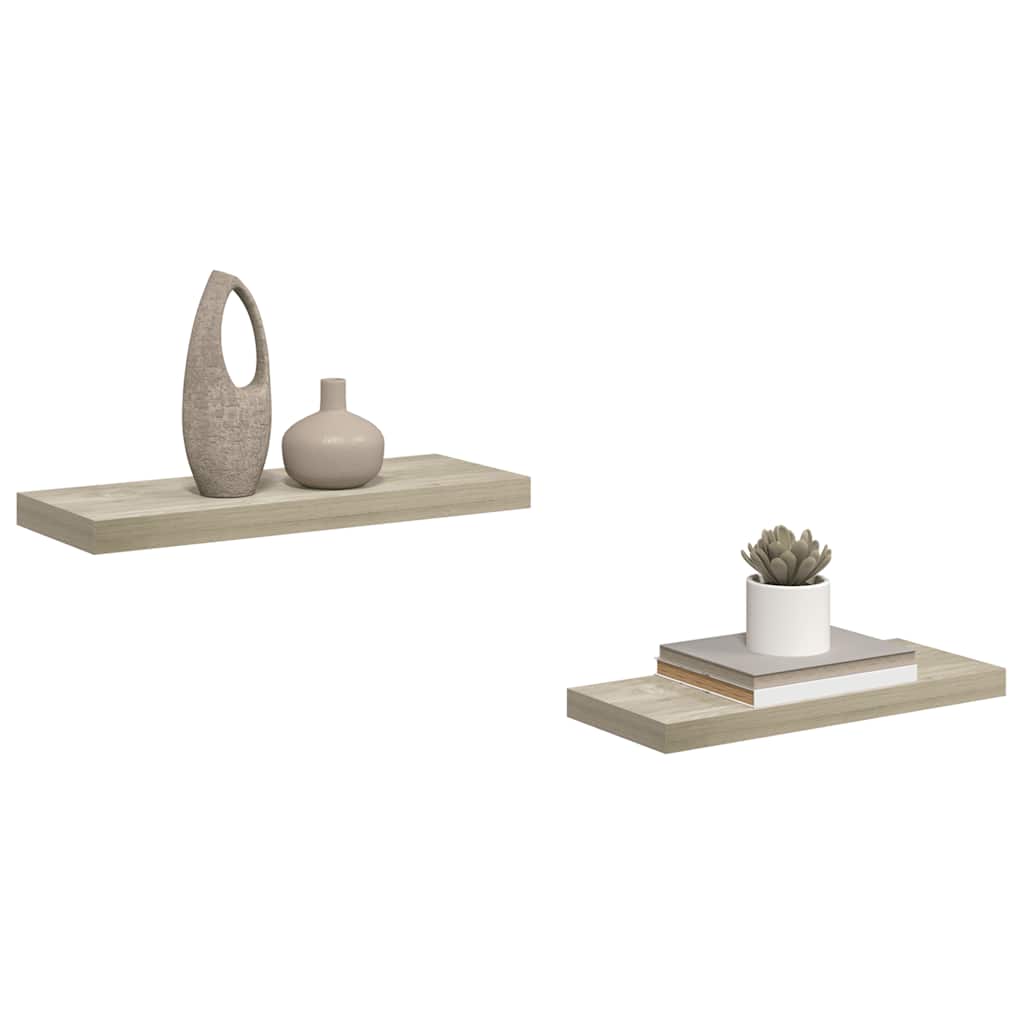 2 db tölgyszínű MDF lebegő fali polc 60 x 23,5 x 3,8 cm