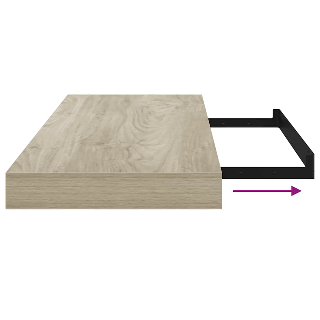 2 db tölgyszínű MDF lebegő fali polc 60 x 23,5 x 3,8 cm