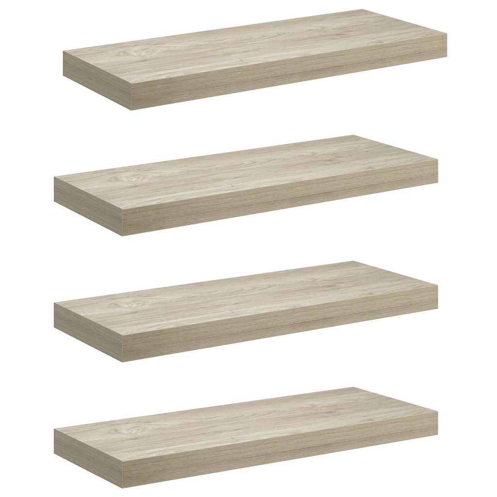 4 db tölgyszínű MDF lebegő fali polc 60 x 23,5 x 3,8 cm