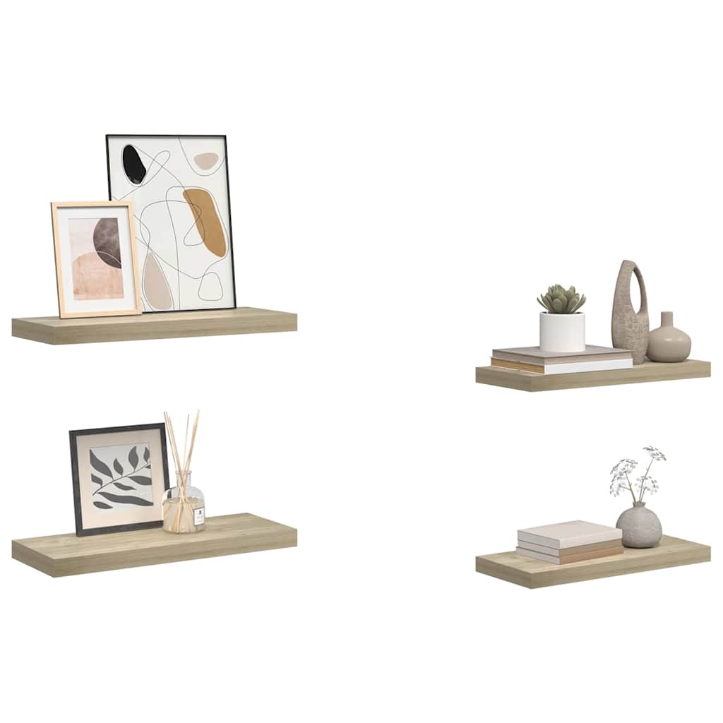 4 db tölgyszínű MDF lebegő fali polc 60 x 23,5 x 3,8 cm