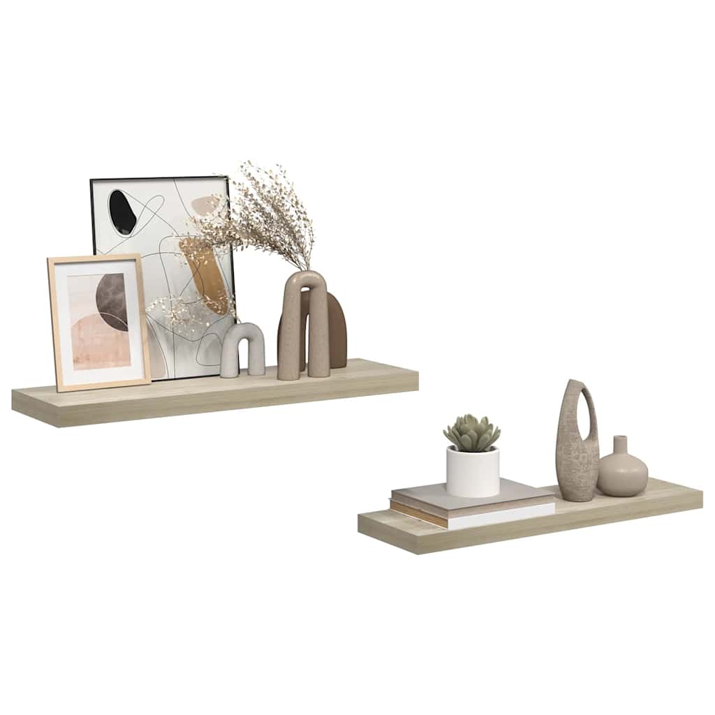 2 db tölgyszínű MDF lebegő fali polc 80 x 23,5 x 3,8 cm