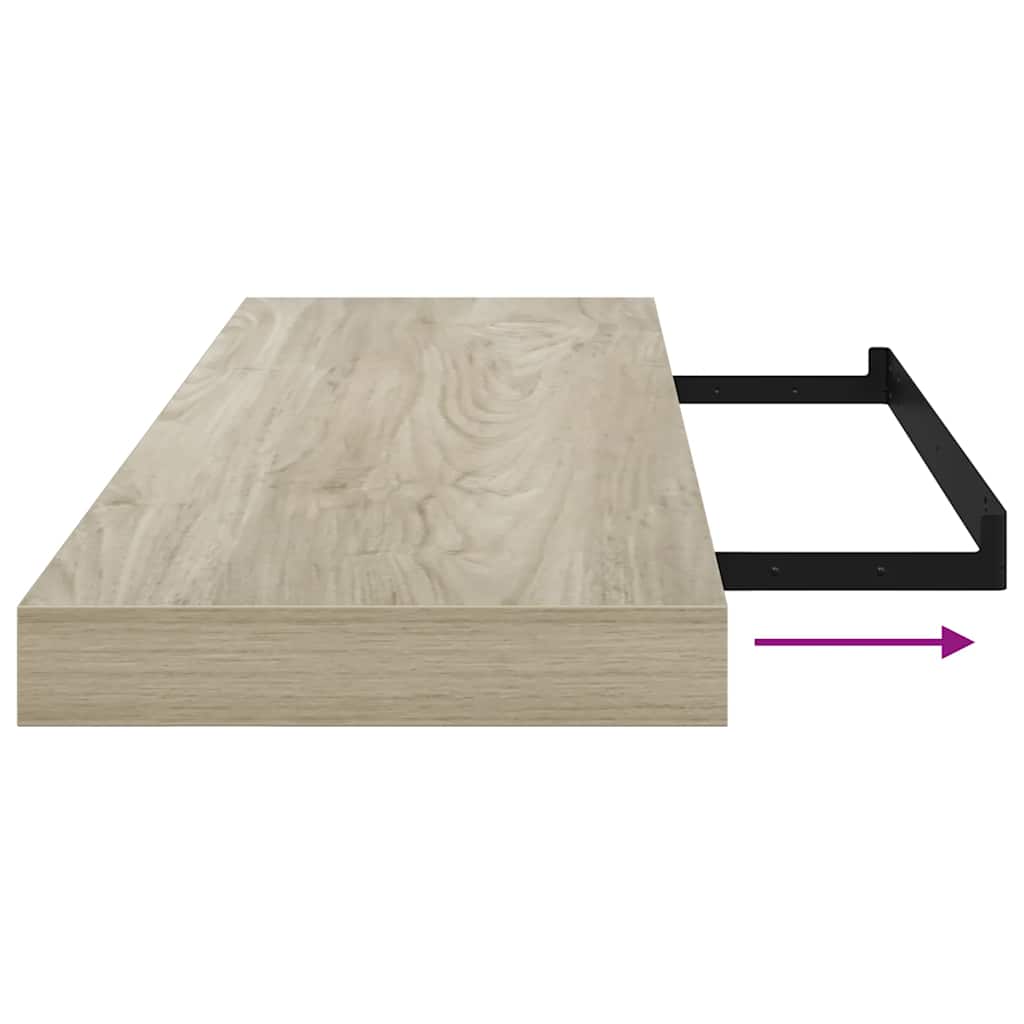 2 db tölgyszínű MDF lebegő fali polc 80 x 23,5 x 3,8 cm