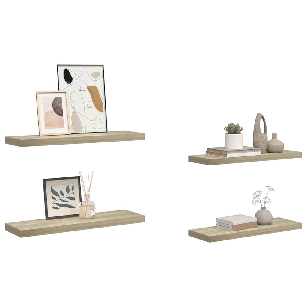 4 db tölgyszínű MDF fali polc 80 x 23,5 x 3,8 cm