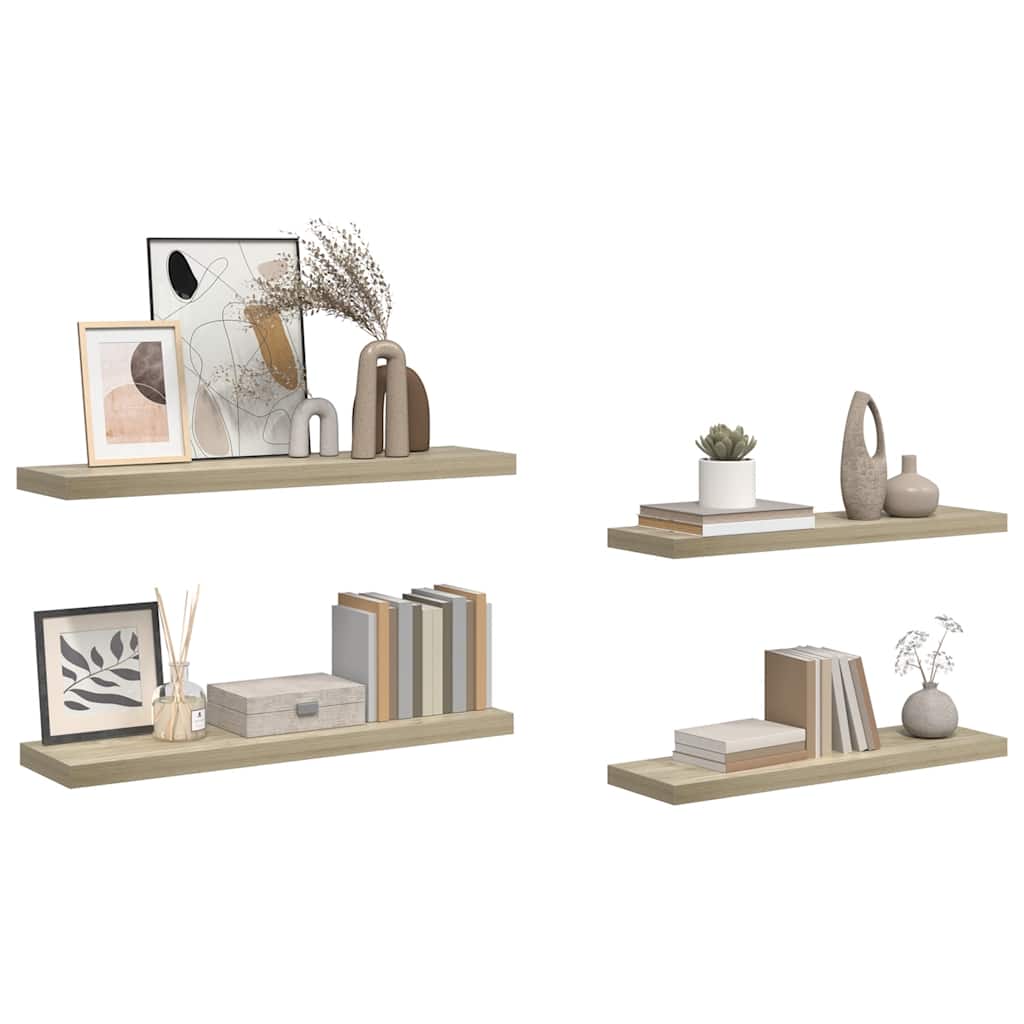 4 db tölgyszínű MDF lebegő fali polc 90 x 23,5 x 3,8 cm