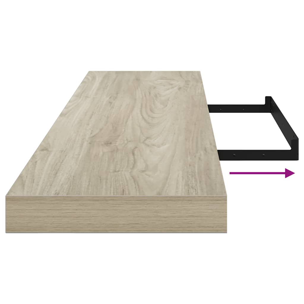 2 db tölgyszínű MDF fali polc 120 x 23,5 x 3,8 cm