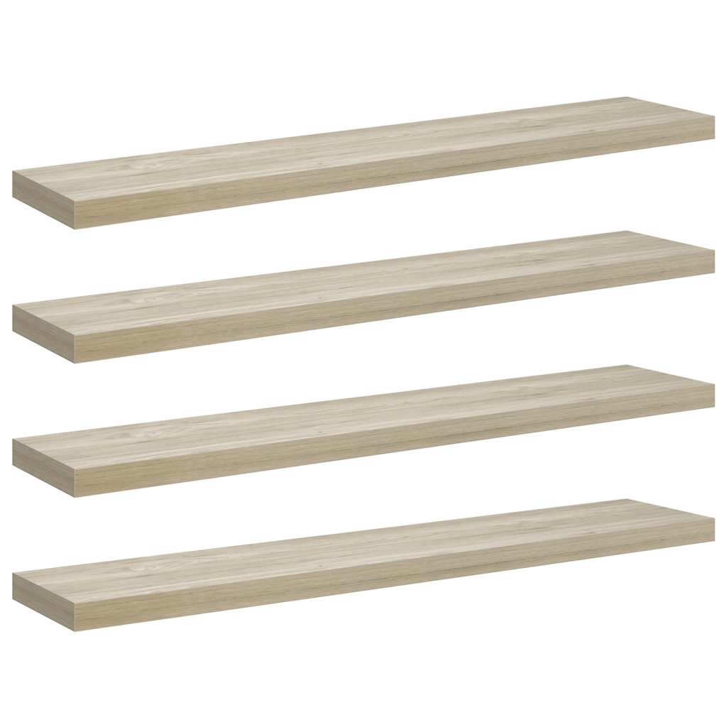 4 db tölgyszínű MDF lebegő fali polc 120 x 23,5 x 3,8 cm
