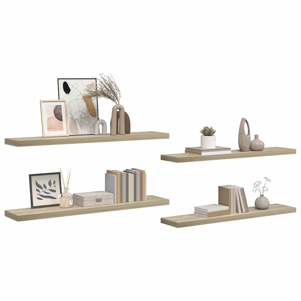 4 db tölgyszínű MDF lebegő fali polc 120 x 23,5 x 3,8 cm