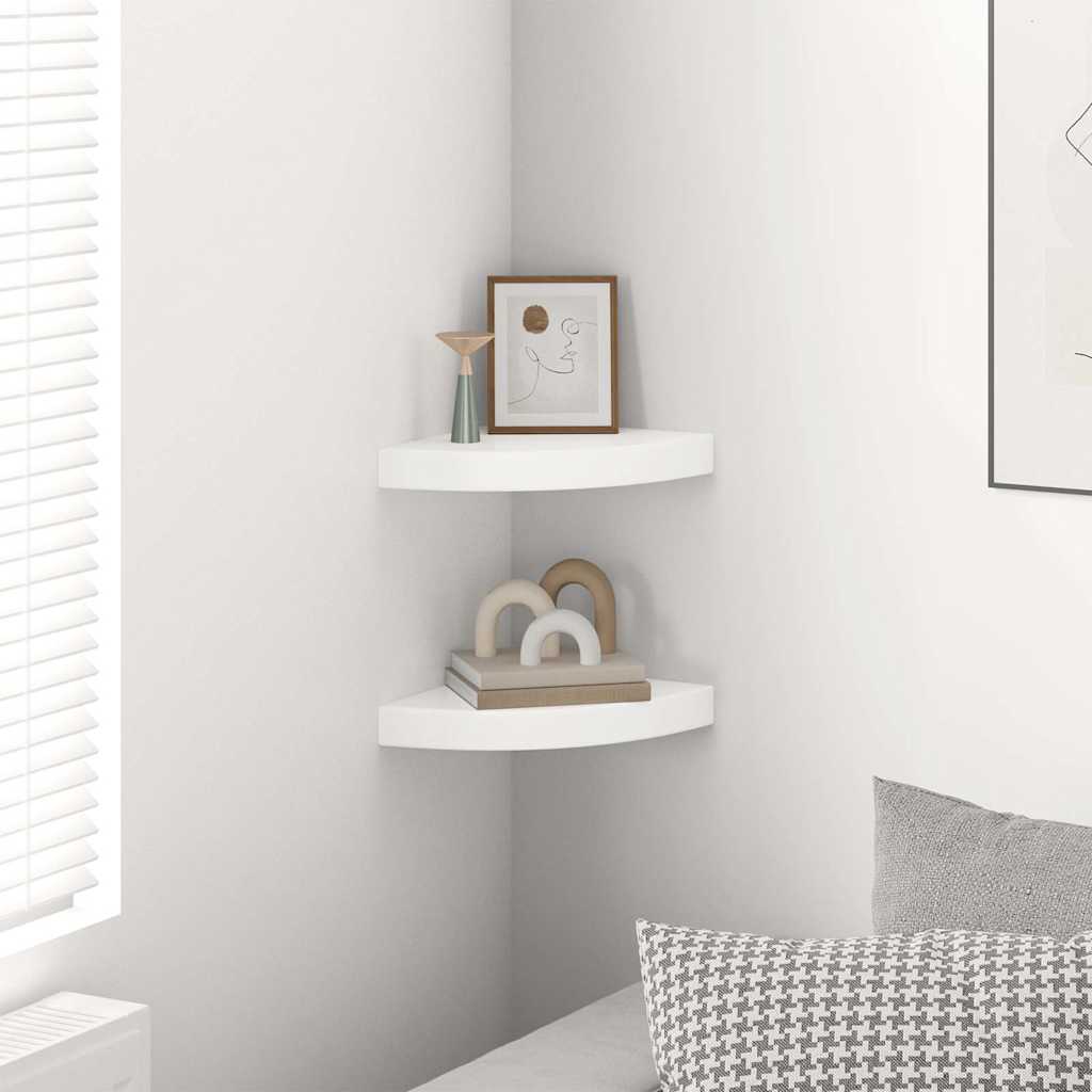 2 db magasfényű fehér MDF lebegő sarokpolc 25 x 25 x 3,8 cm