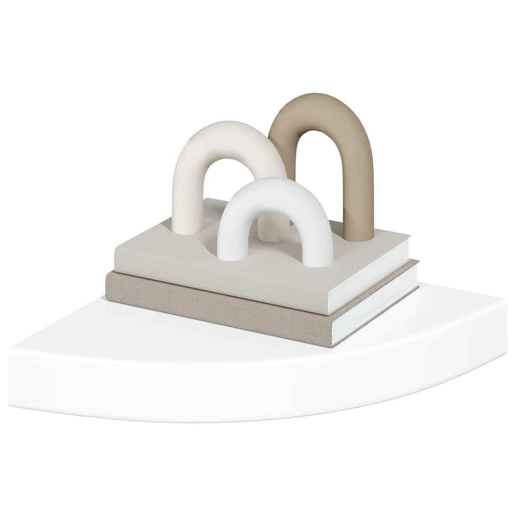 2 db magasfényű fehér MDF lebegő sarokpolc 25 x 25 x 3,8 cm