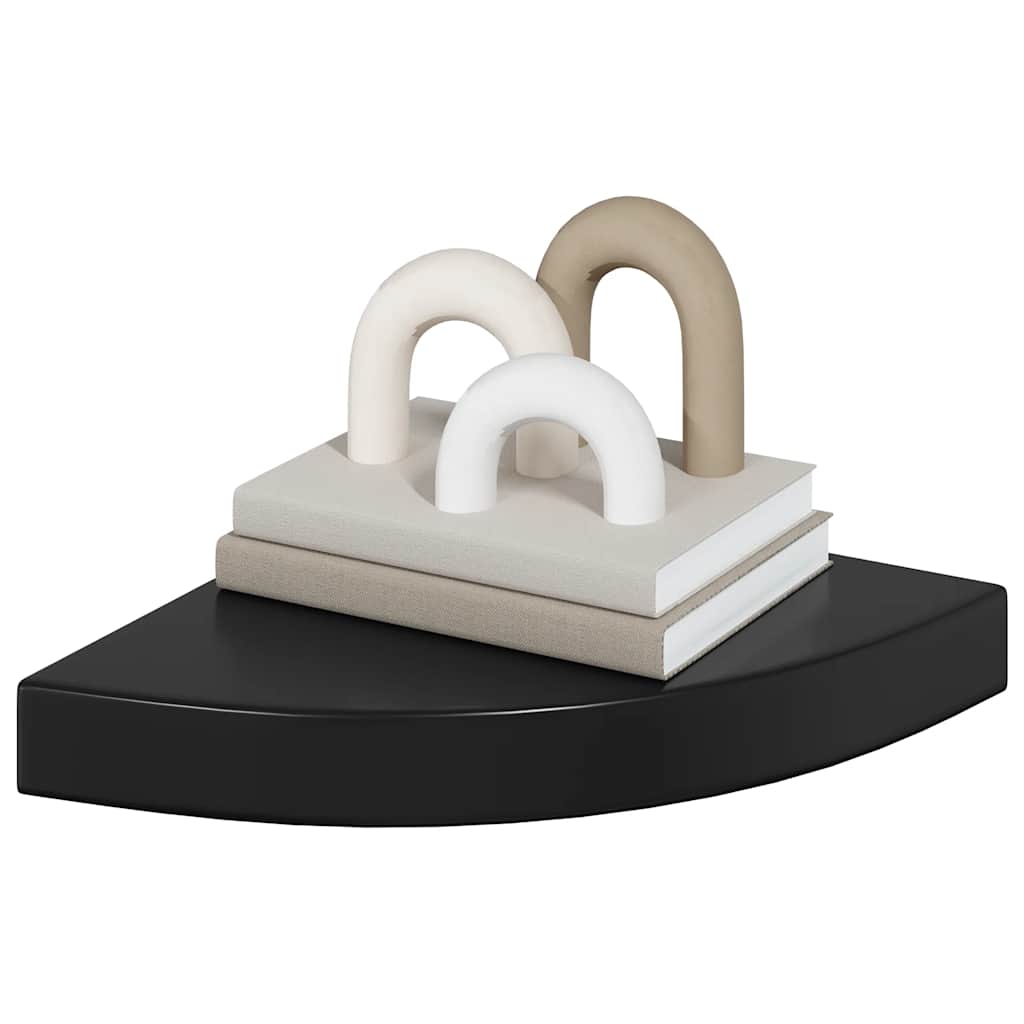 magasfényű fekete MDF lebegő sarokpolc 25 x 25 x 3,8 cm