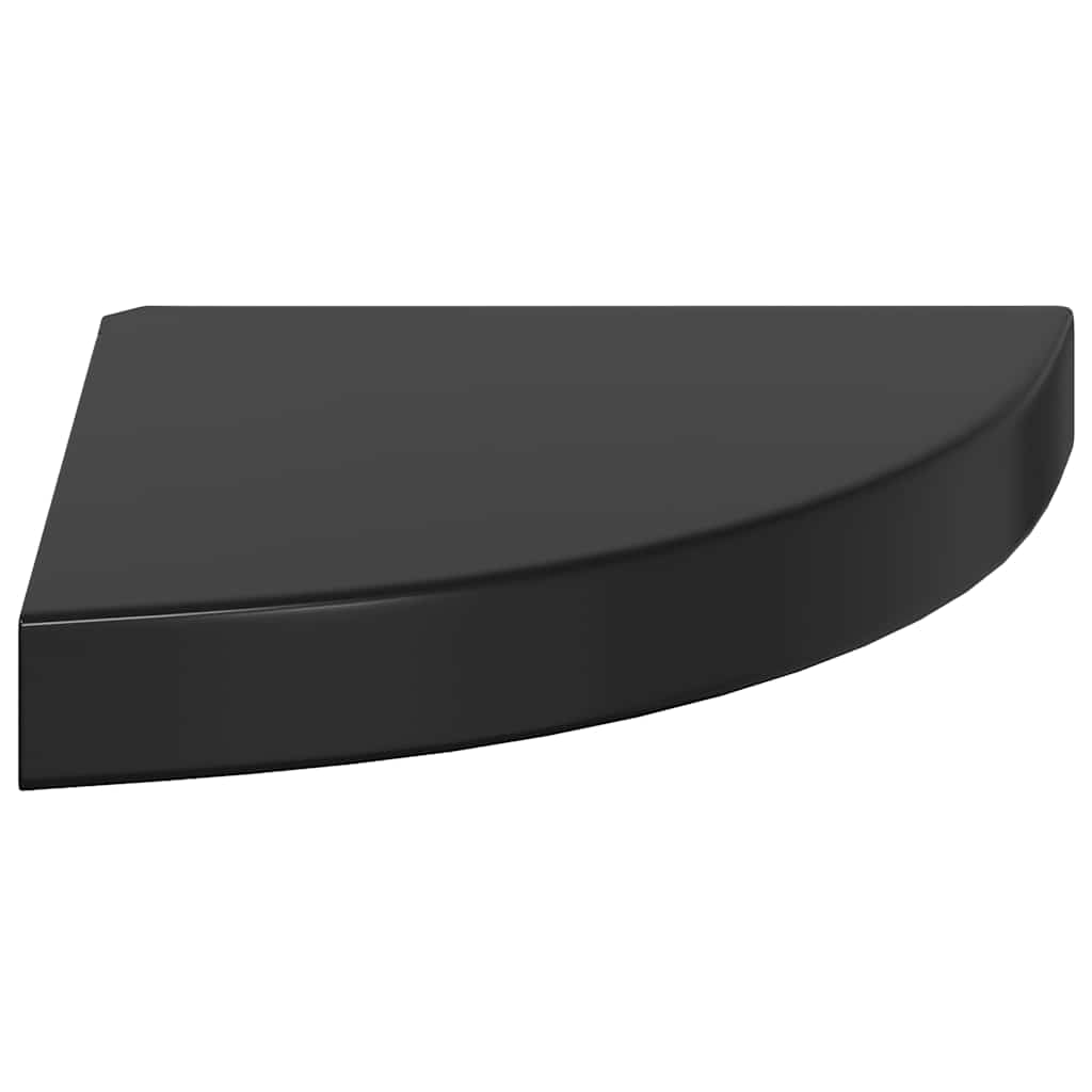 magasfényű fekete MDF lebegő sarokpolc 25 x 25 x 3,8 cm