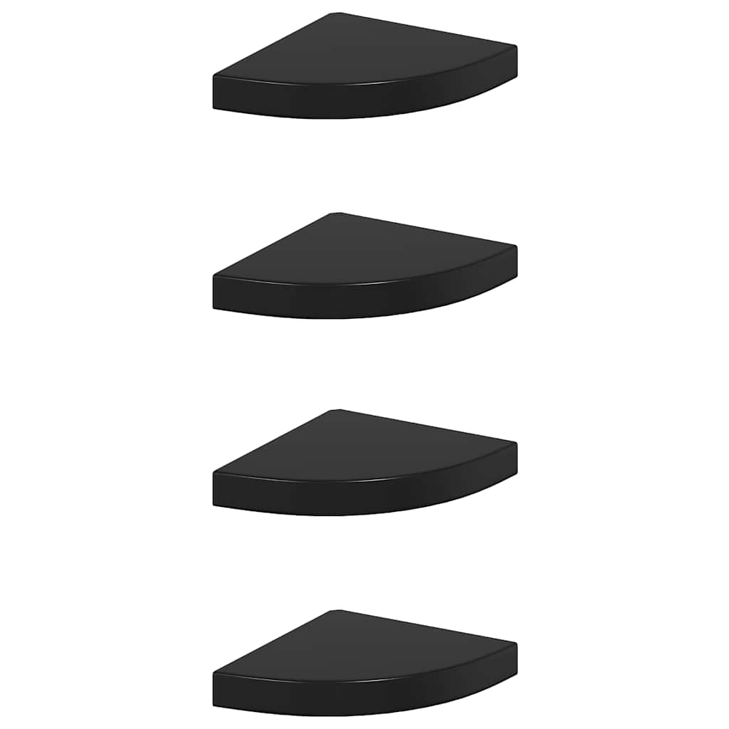 4 db magasfényű fekete MDF lebegő sarokpolc 25 x 25 x 3,8 cm