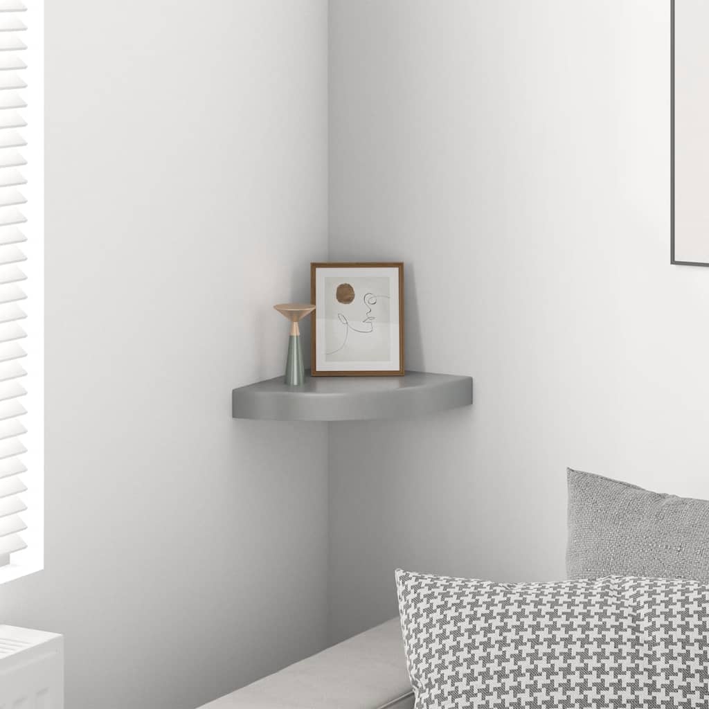 magasfényű szürke MDF lebegő sarokpolc 25 x 25 x 3,8 cm