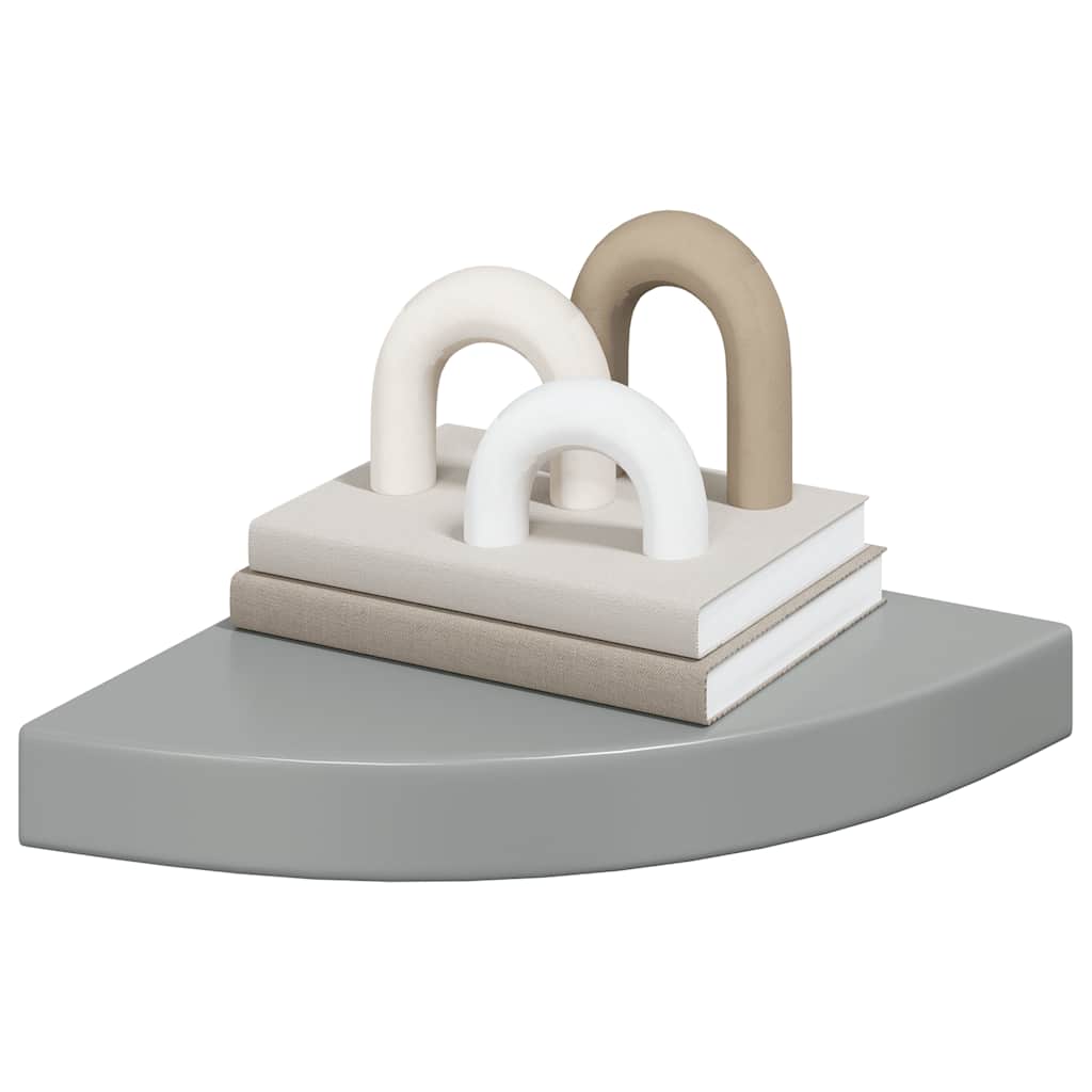 magasfényű szürke MDF lebegő sarokpolc 25 x 25 x 3,8 cm