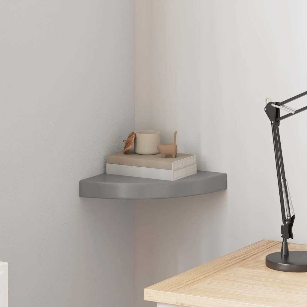magasfényű szürke MDF lebegő sarokpolc 25 x 25 x 3,8 cm