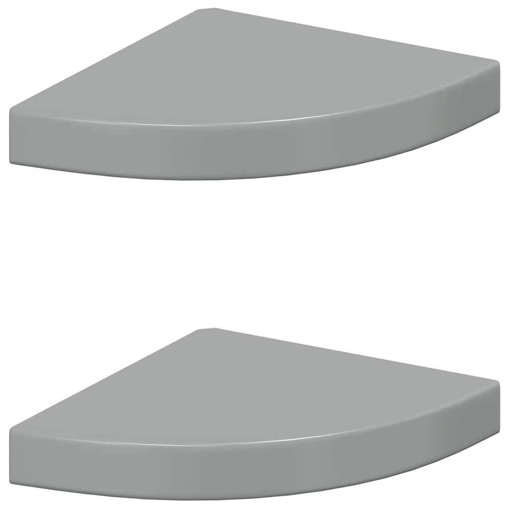 2 db magasfényű szürke MDF lebegő sarokpolc 25 x 25 x 3,8 cm