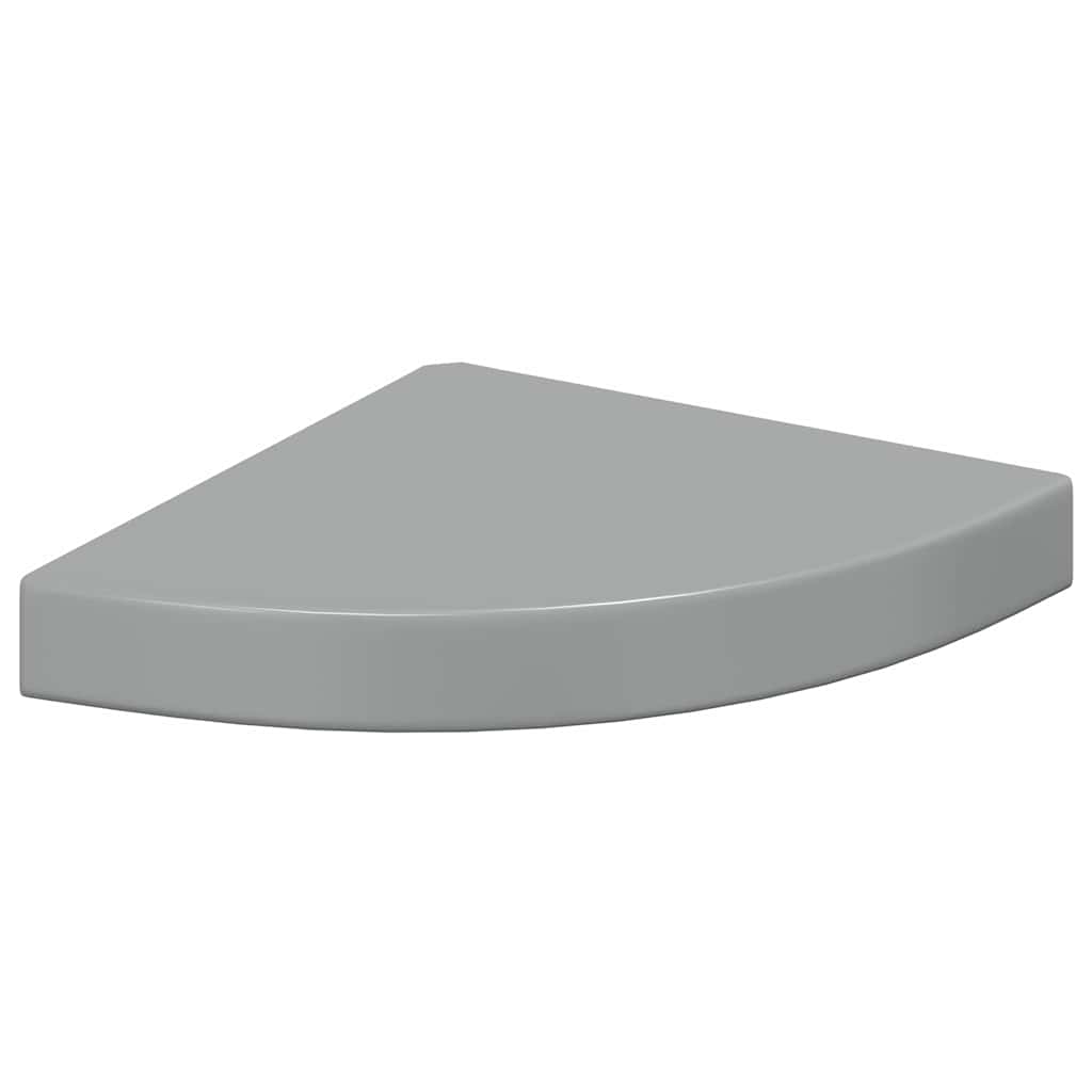 2 db magasfényű szürke MDF lebegő sarokpolc 25 x 25 x 3,8 cm