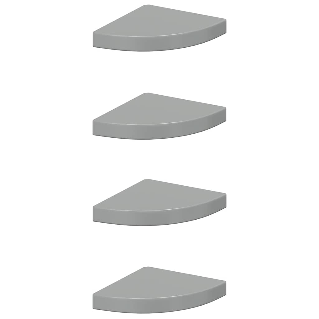 4 db magasfényű szürke MDF lebegő sarokpolc 25 x 25 x 3,8 cm