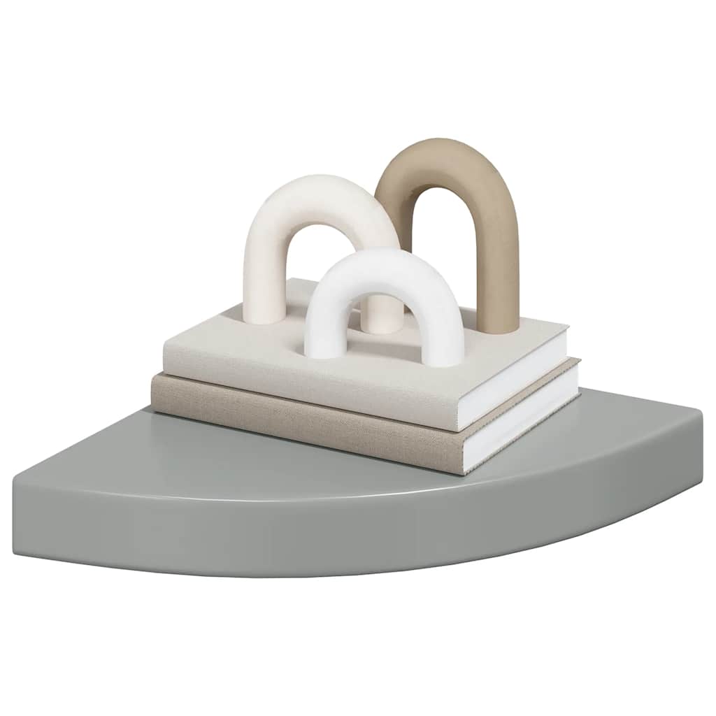 4 db magasfényű szürke MDF lebegő sarokpolc 25 x 25 x 3,8 cm