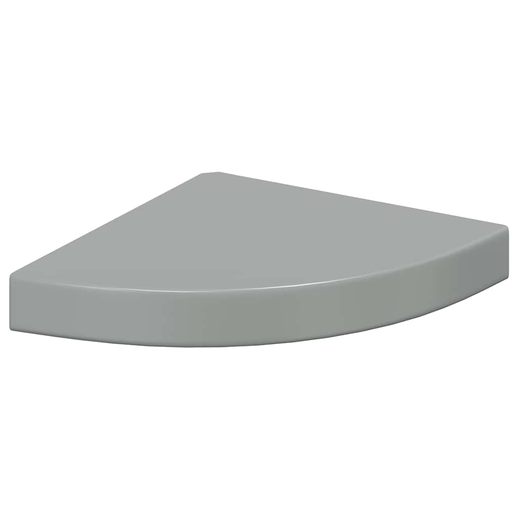 4 db magasfényű szürke MDF lebegő sarokpolc 25 x 25 x 3,8 cm