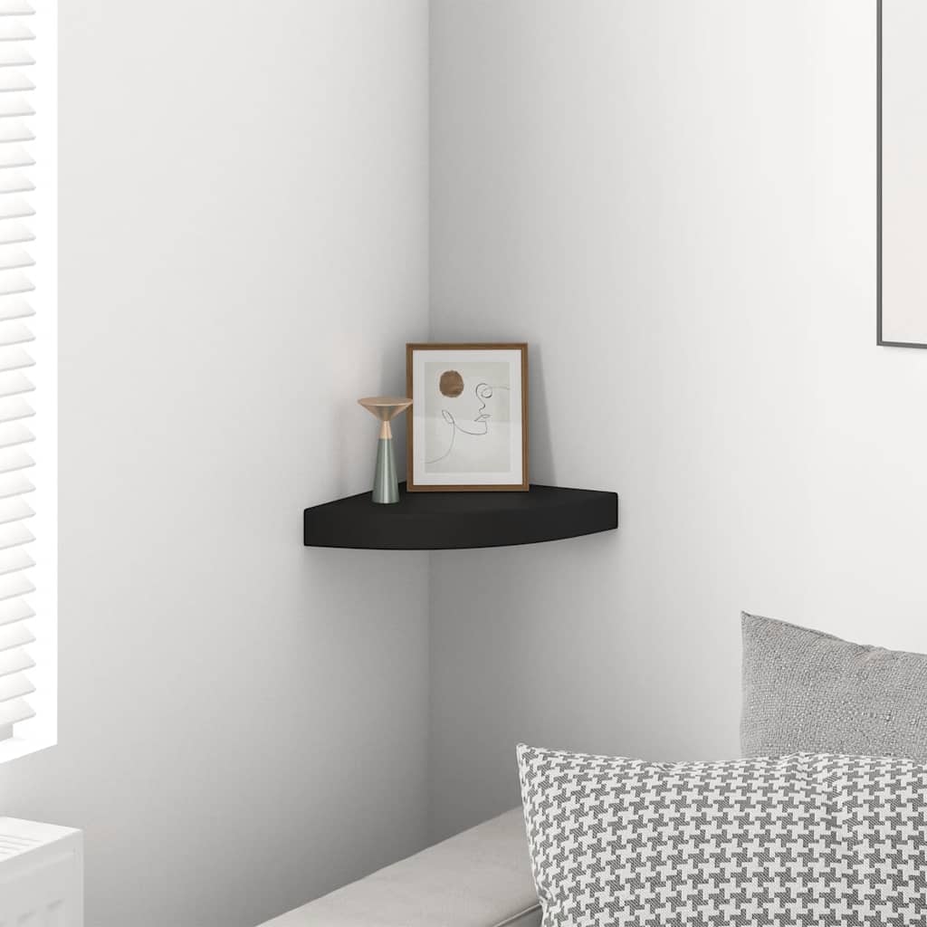 fekete MDF lebegő sarokpolc 25 x 25 x 3,8 cm