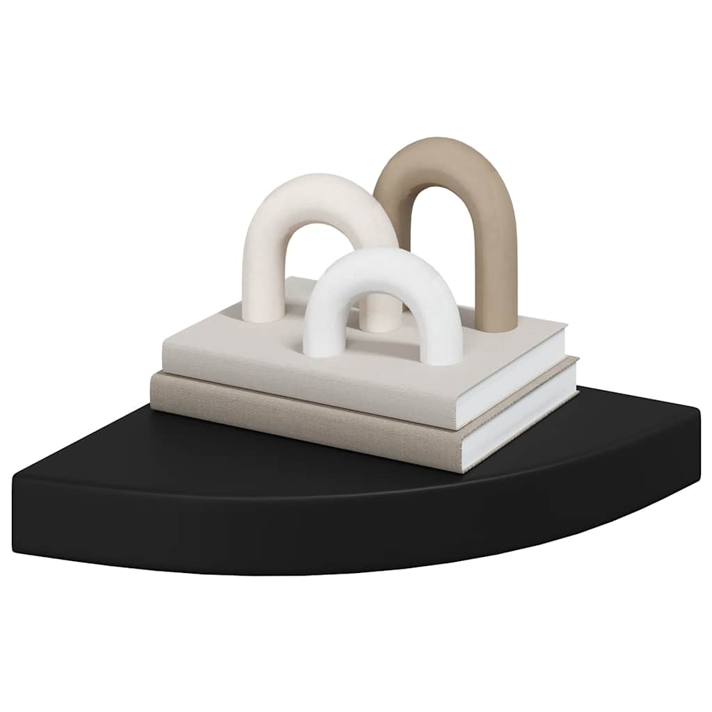 fekete MDF lebegő sarokpolc 25 x 25 x 3,8 cm