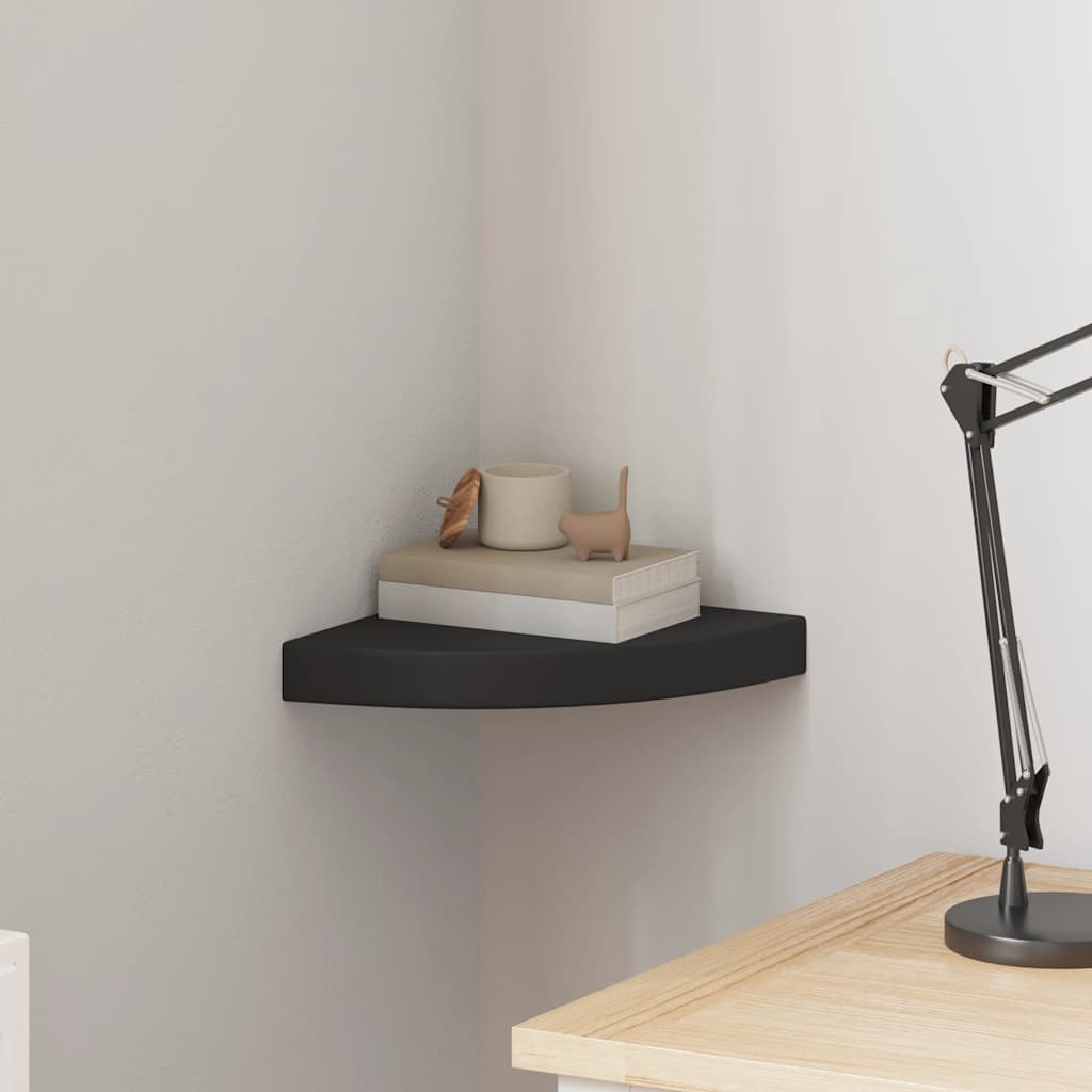 fekete MDF lebegő sarokpolc 25 x 25 x 3,8 cm