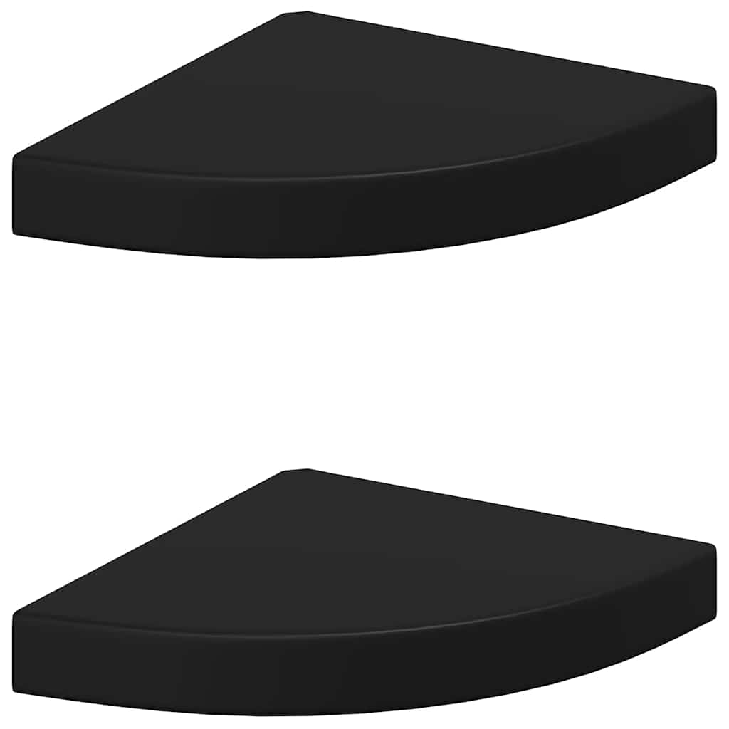 2 db fekete MDF lebegő sarokpolc 25 x 25 x 3,8 cm