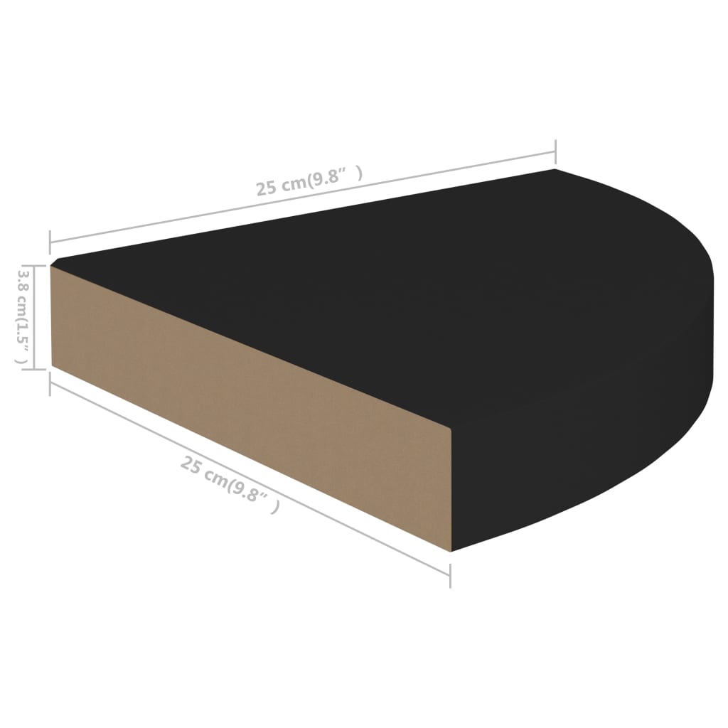 4 db fekete MDF lebegő sarokpolc 25 x 25 x 3,8 cm