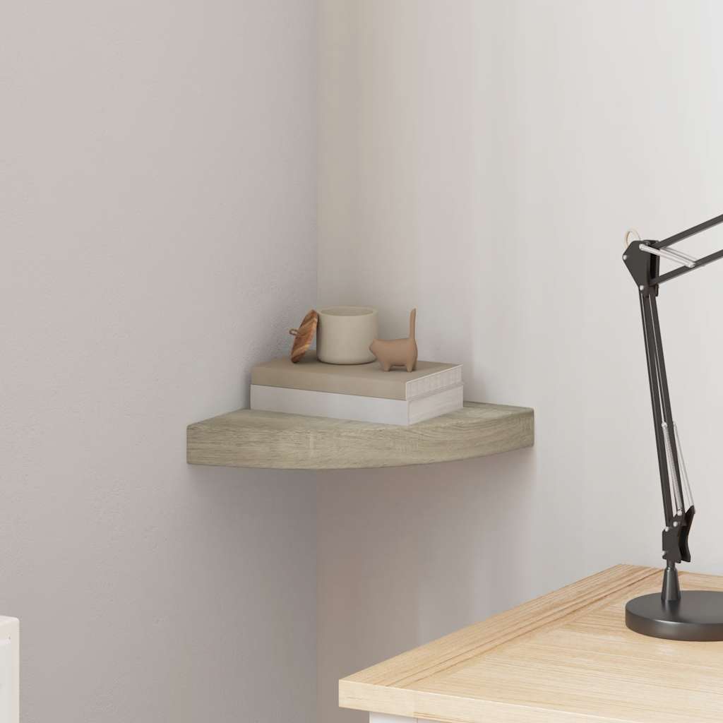 tölgyszínű MDF lebegő sarokpolc 25 x 25 x 3,8 cm