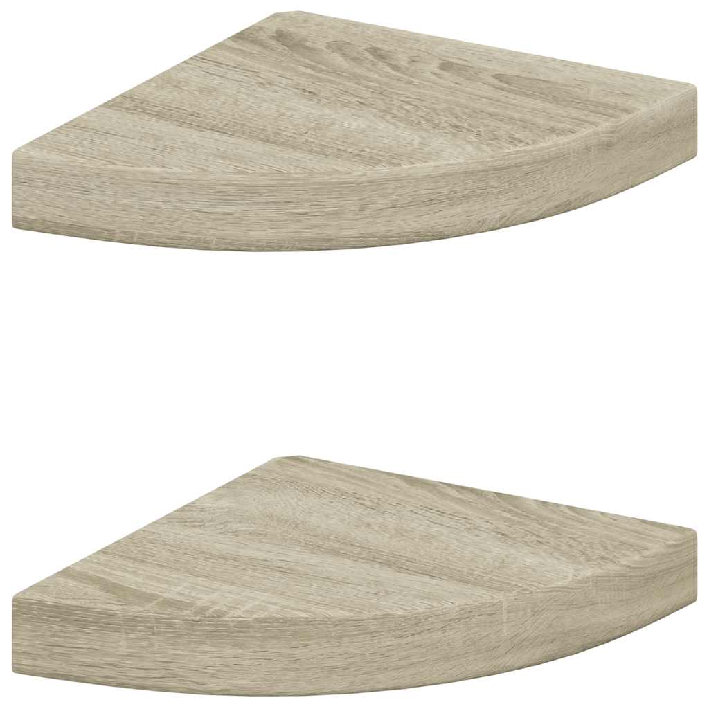 2 db tölgyszínű MDF lebegő sarokpolc 25 x 25 x 3,8 cm