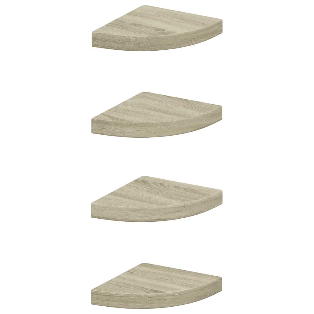 4 db tölgyszínű MDF lebegő sarokpolc 25x25x3,8 cm