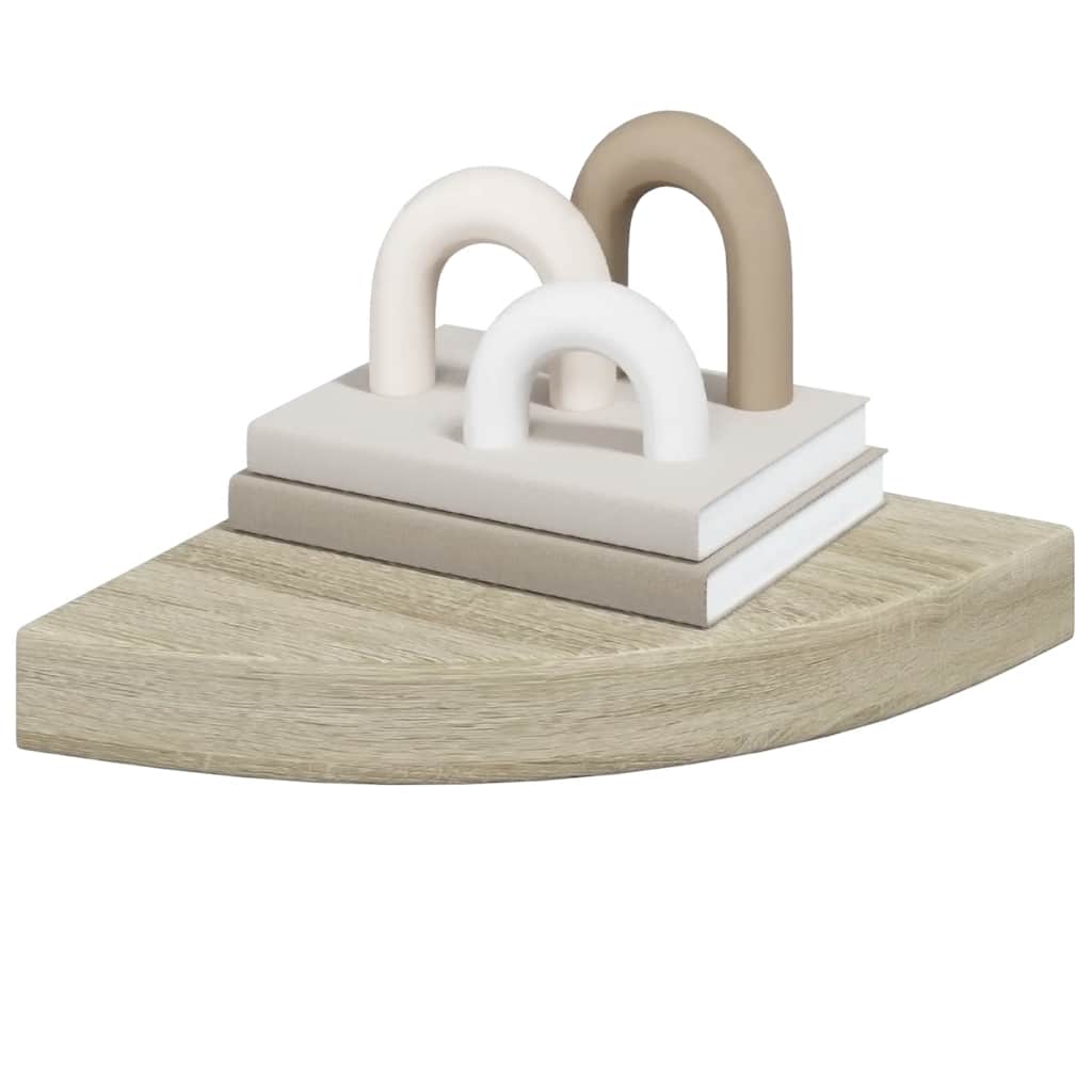 4 db tölgyszínű MDF lebegő sarokpolc 25x25x3,8 cm