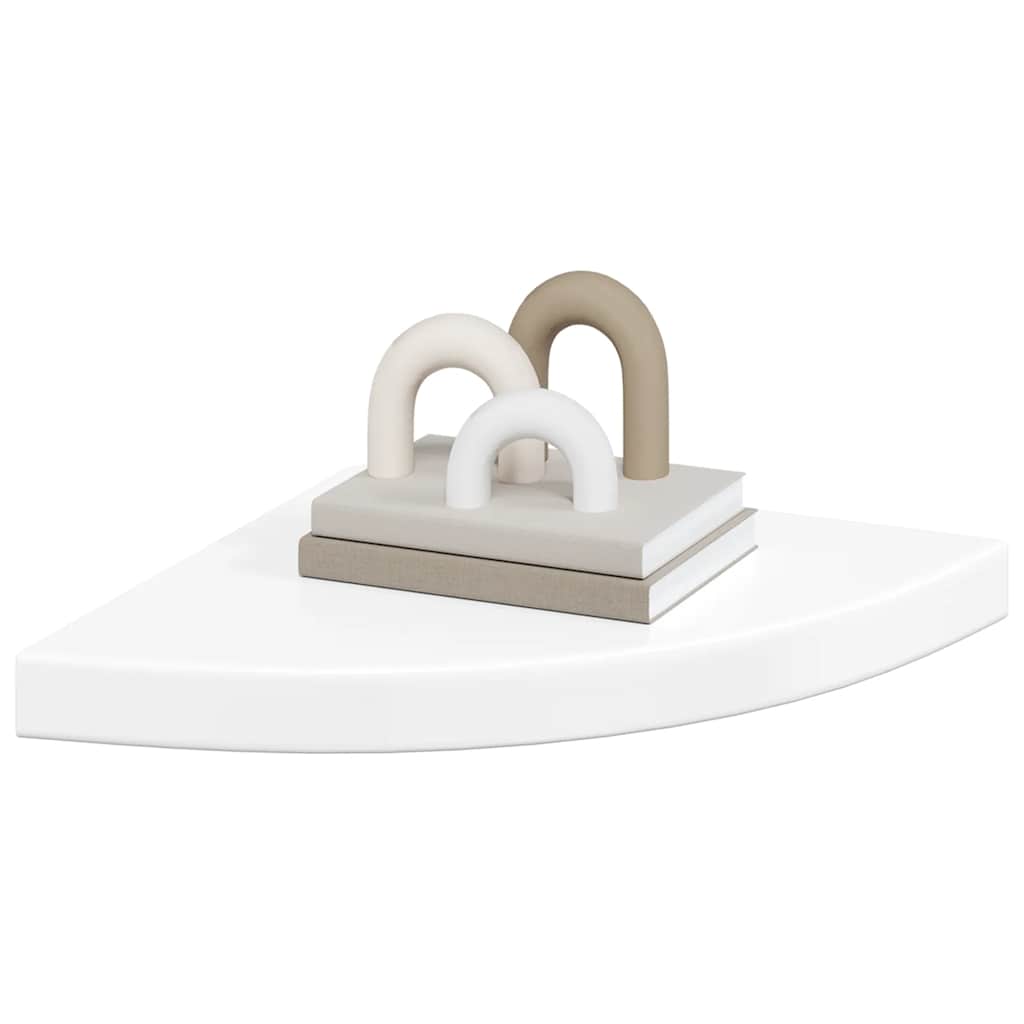 magasfényű fehér MDF lebegő sarokpolc 25 x 25 x 3,8 cm