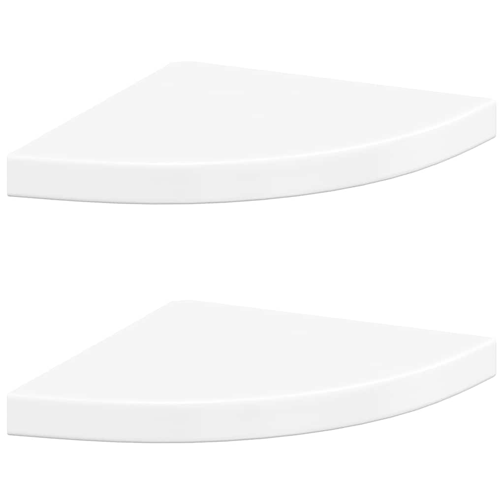 2 db magasfényű fehér MDF lebegő sarokpolc 35 x 35 x 3,8 cm