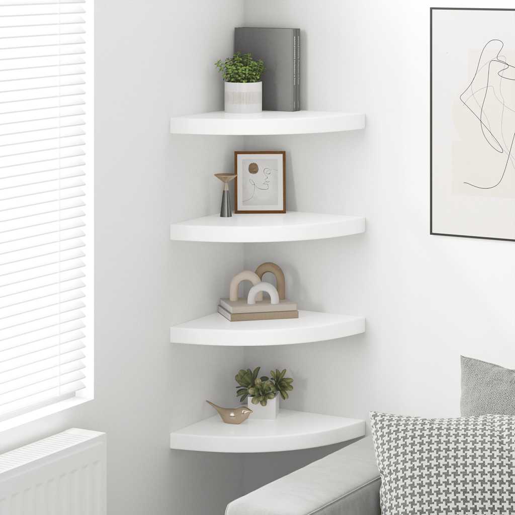 323909 vidaXL Floating Corner Shelves 4 pcs High Gloss White 35x35x3,8 cm MDF