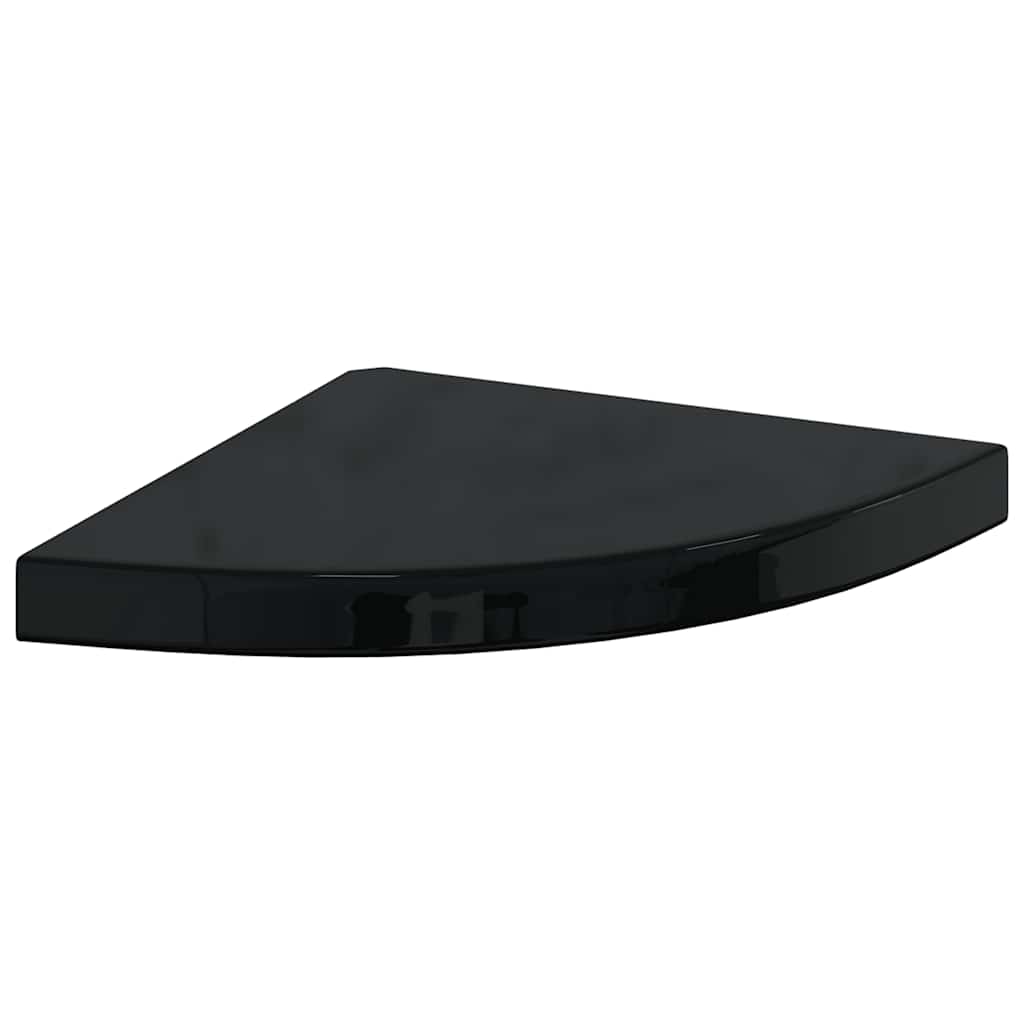 magasfényű fekete MDF lebegő sarokpolc 35 x 35 x 3,8 cm