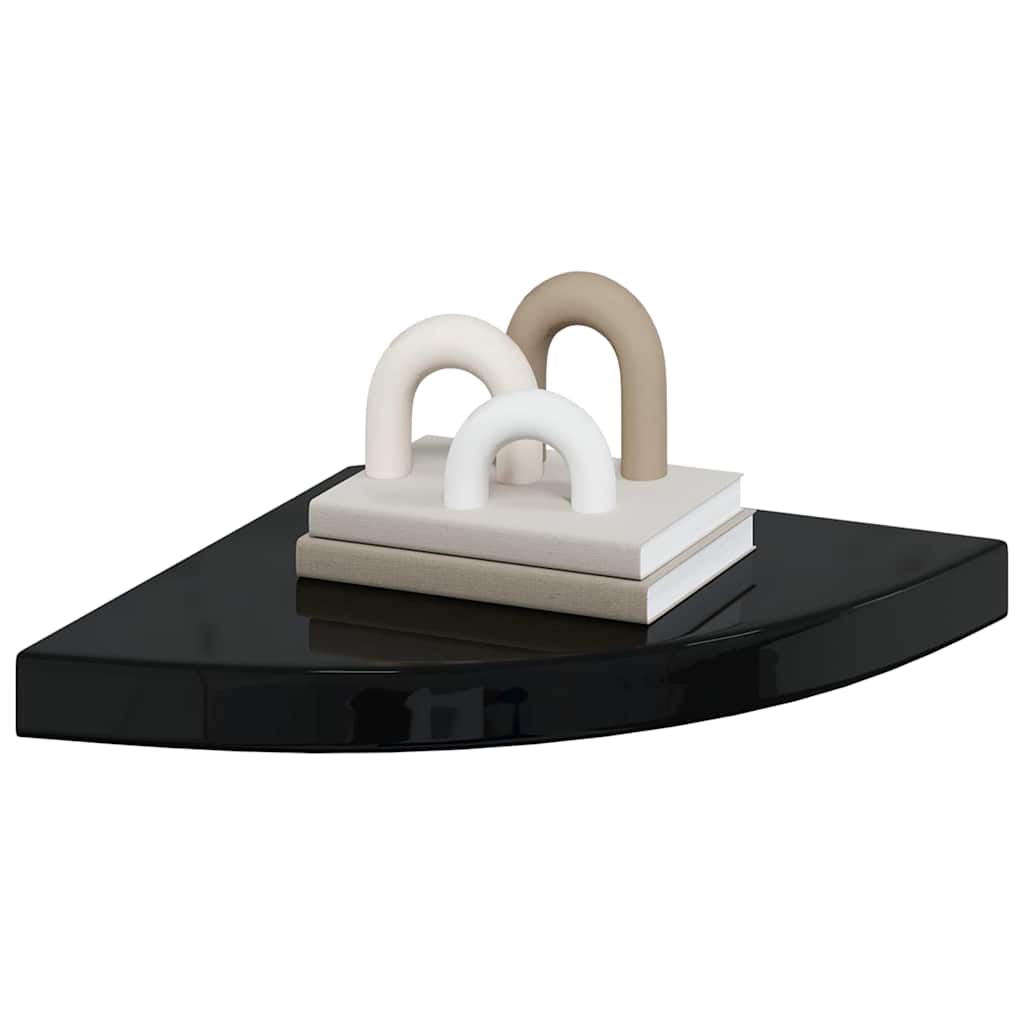 magasfényű fekete MDF lebegő sarokpolc 35 x 35 x 3,8 cm