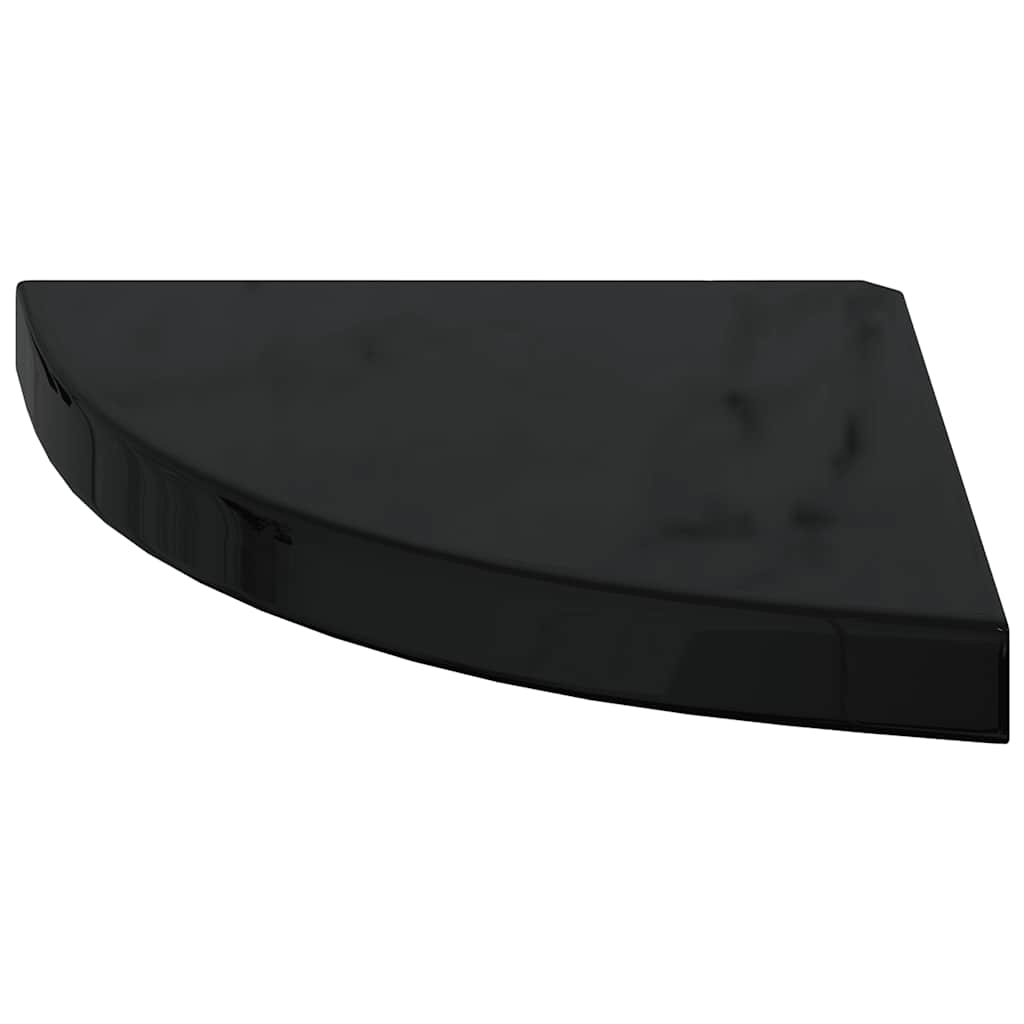 magasfényű fekete MDF lebegő sarokpolc 35 x 35 x 3,8 cm