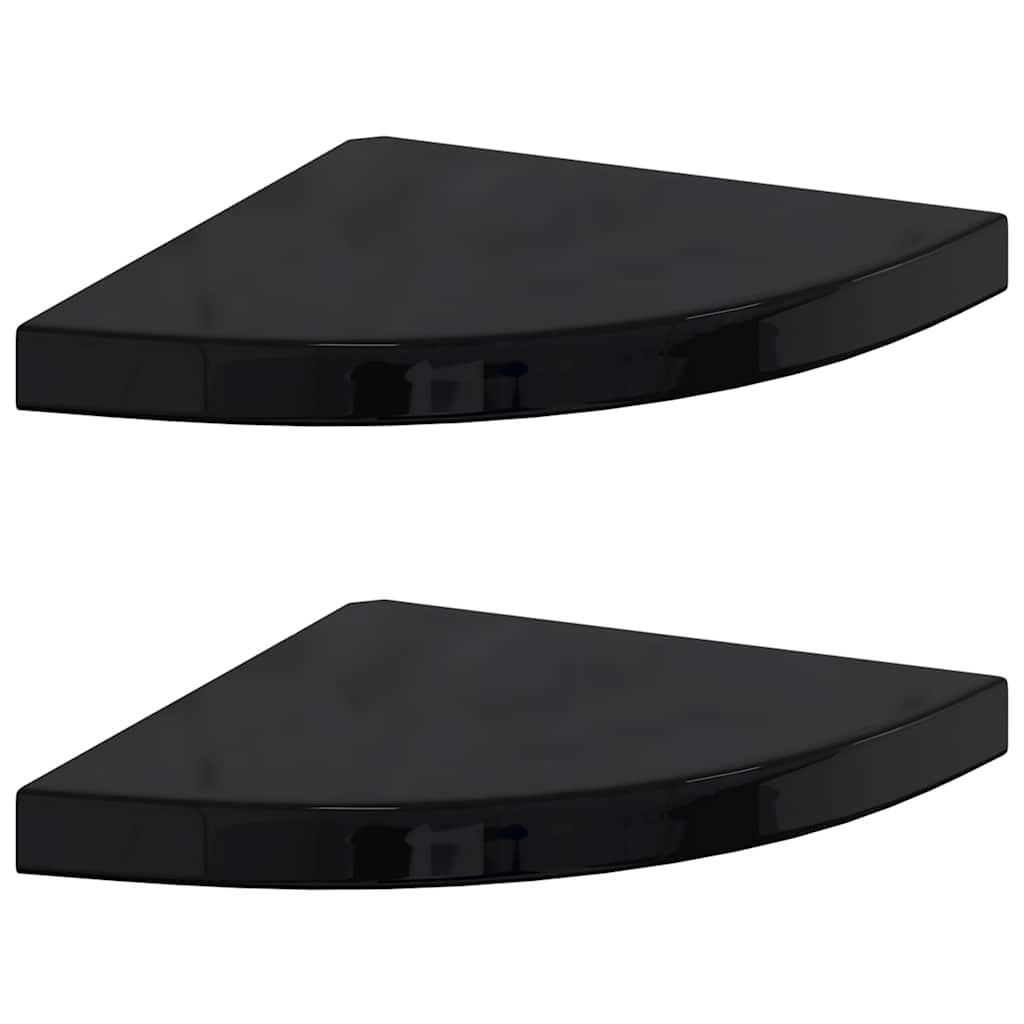 2 db magasfényű fekete MDF lebegő sarokpolc 35 x 35 x 3,8 cm
